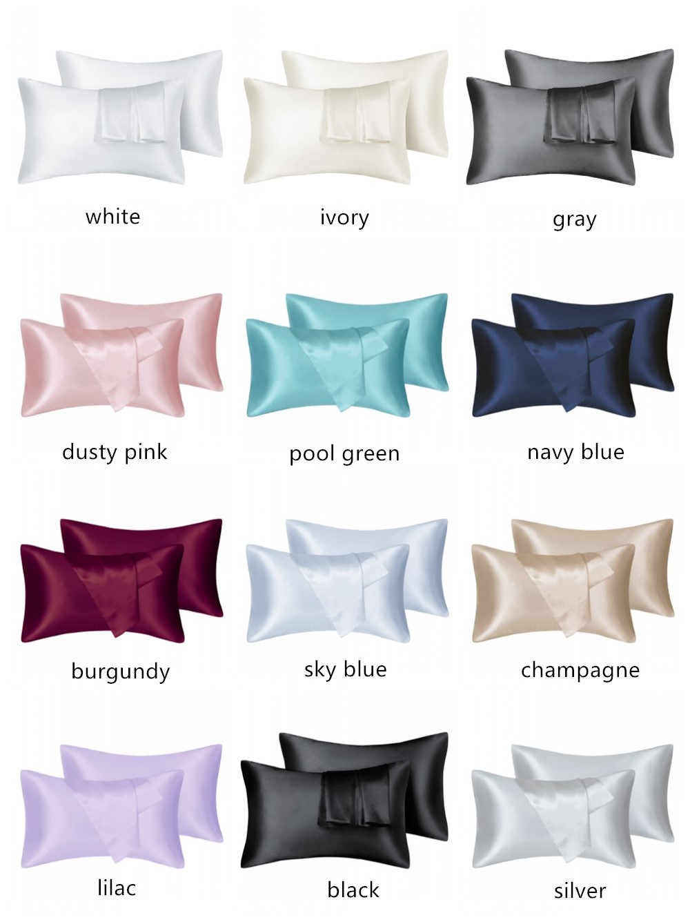 Silk Pillowcase - 2 pièces/lot solide soyeux Satin soins