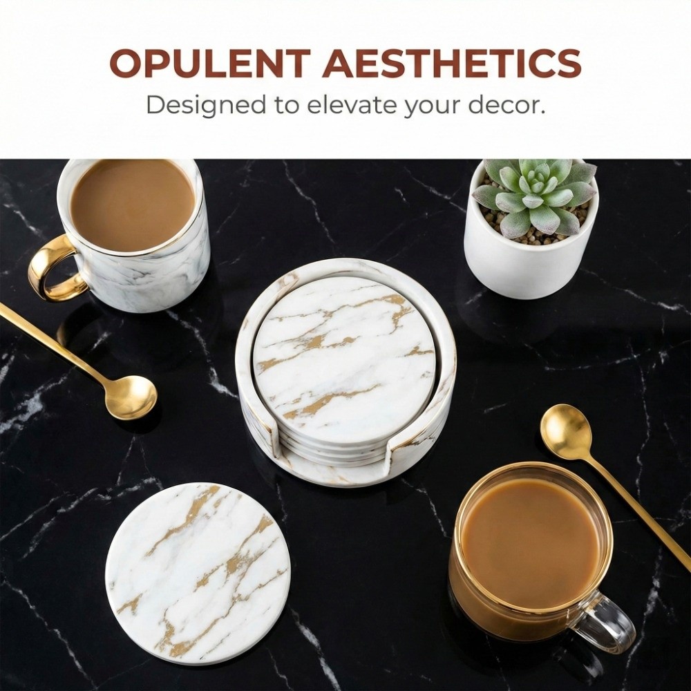 Marble Coaster Set - Ensemble de 7 dessous-de-verre en cuir